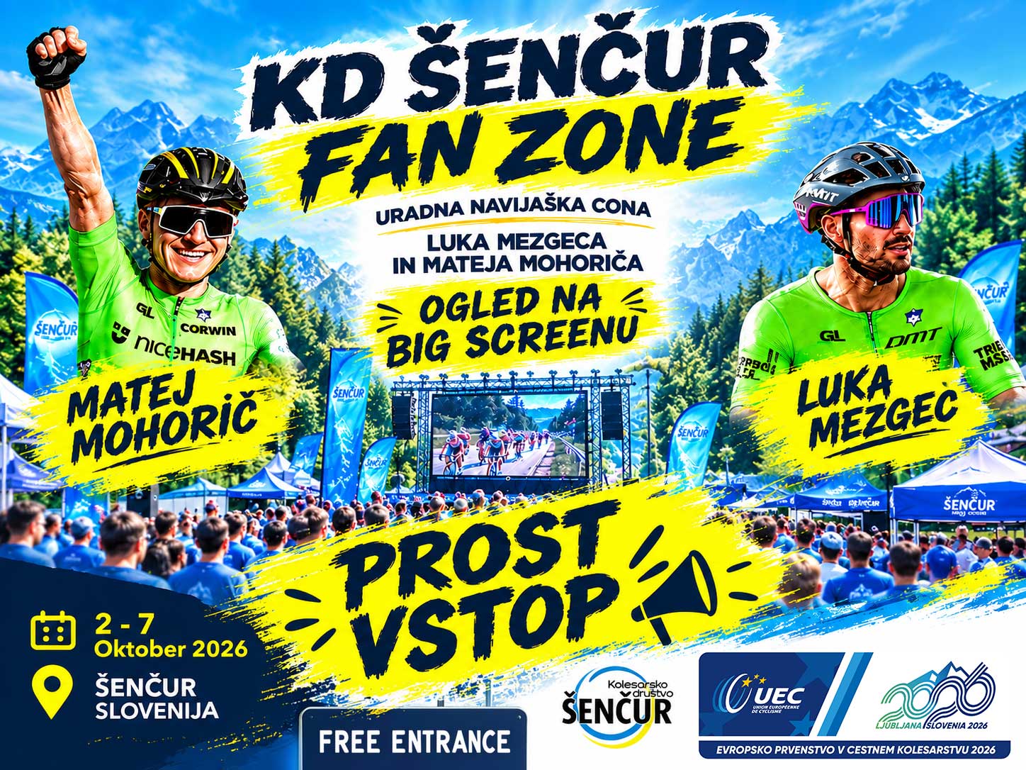 Zemljevid trase UEC EP 2026 in lokacija fan cone KD Šenčur